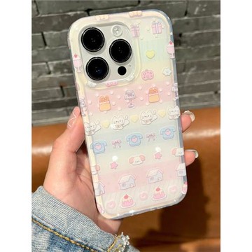 可愛條紋小卡通餅餅適用iPhone15promax手機殼蘋果16pro新款14/13雙層IMD12防摔保護殼11小眾15硬殼