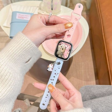 適用iWatch11錶帶鏤空硅膠AppleWatchS10蘋果9/8簡約kitty夏腕帶