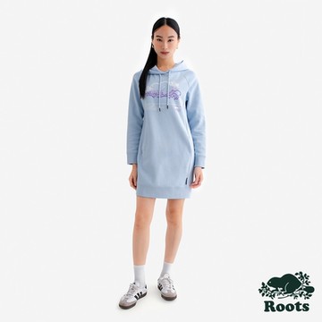 Roots女裝- NEON BEAVER 連帽洋裝-冰川藍
