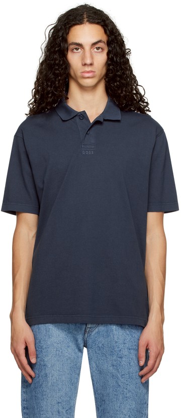 BOSS 蓝色刺绣 Polo 衫