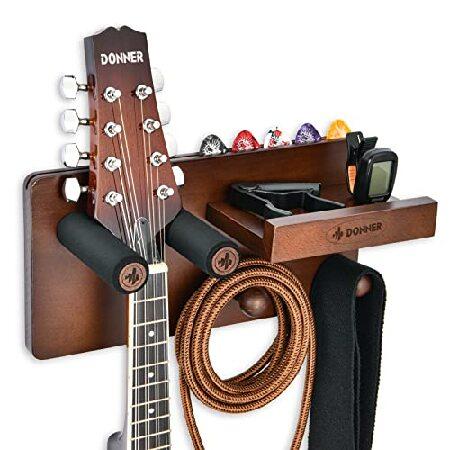 Donner Guitar Wall Mount Shelf, Guitar Wall Hanger with Storage Shelf, Pick Holder and Hook, Guitar Wood Hanging Rack for Electric Guitar, Acoustic