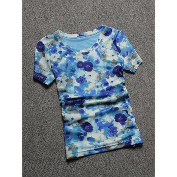 別致漂亮小衫2025夏季新款女士印花短袖t恤修身顯瘦半袖網紗上衣