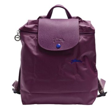 LONGCHAMP 經典LE PLIAGE系列刺繡摺疊暗釦/拉鍊後背包(梅紅色)