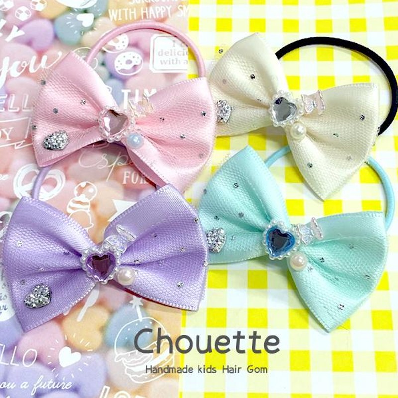 ハンドメイド☆キッズリボン☆紫☆大きめ☆きらきらビジュー付き