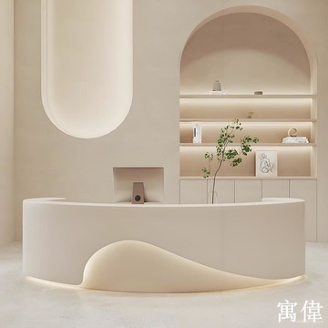 免運 弧形美容院收銀臺服裝店前臺接待臺公司接待吧臺簡約現代店鋪櫃臺 收銀臺 公司前臺 接待臺 小型吧臺桌 收銀臺現代櫃檯