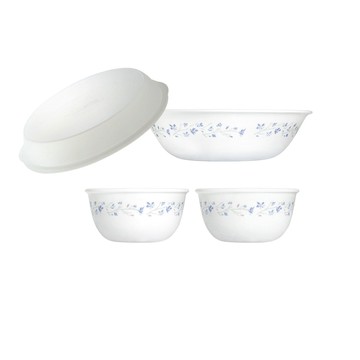 Corelle Brands 絕美紫薇4件式湯碗組(450ML湯碗X2+1000ML湯碗+8吋微波蓋)
