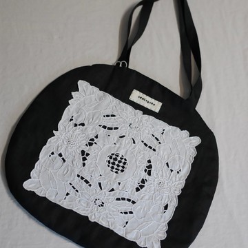麻質 異形橢圓刺繡tote布袋