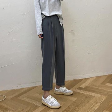 收腳口卷邊小眾休閑西裝褲女 ins韓版秋季高腰顯瘦垂感九分煙管褲