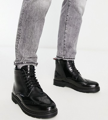 Ben Sherman Wide Fit leather chunky brogue boots in black