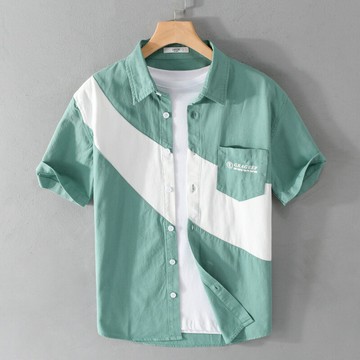 【巴黎精品】現貨+預購 襯衫短袖上衣-休閒百搭拼色寬鬆男裝3色a1bu21