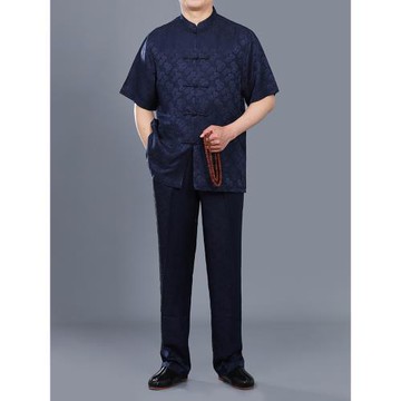 百福龍高檔重磅桑蠶絲男士唐裝夏裝 中老年男裝爸爸生日唐裝大碼