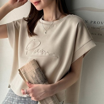 日本 Classical Elf - Java 低調logo印花寬短袖上衣-淺米棕