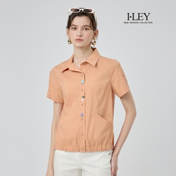 ILEY伊蕾 彈性下擺修身剪接棉質襯衫(桔；M-XL)