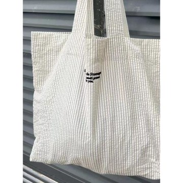 2023新款簡約休閑大容量學生通勤包單肩帆布袋刺繡條紋手提購物袋