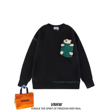 小熊毛衣男秋冬季加厚潮牌針織衫寬松情侶高級感慵懶百搭保暖線衣