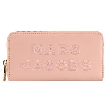 【全新福利品】MARC JACOBS 品牌電繡LOGOㄇ字拉鍊長夾.芭蕾粉