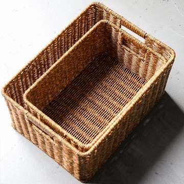 編織塑料收納筐桌面玩具雜物零食收納盒籃子儲物籃仿藤編北歐