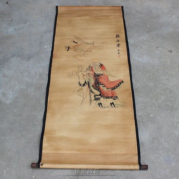 仿古中堂畫字畫影視道具卷軸古畫福祿壽圖書房辦公室中堂裝飾掛畫