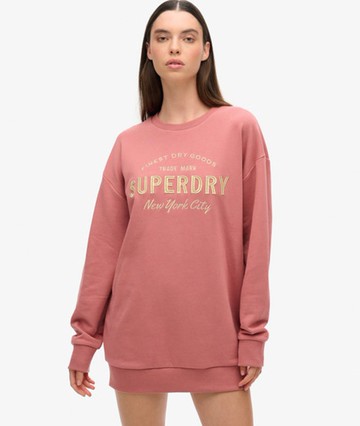 Superdry Women's Luxe Metallic Logo Sweat Dress Pink Size: 2-4