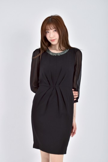 (S) jenny packham禮服水鑽網紗袖黑色洋裝