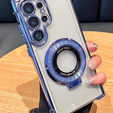 新款磁吸帶支架適用三星s24ultra手機殼s24+四角加厚glaxys23ultra氣囊防摔s23超薄s22全包鏡頭膜高級感+透明