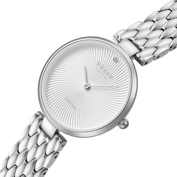OBAKU 渦旋幾何經典腕錶-銀X白-V256LXCISC-33mm