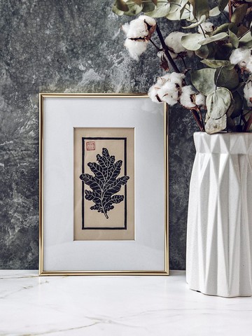 版畫原作 橡樹葉 木刻版畫 限量款 黑白插畫