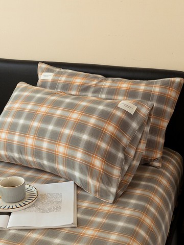 ins風純棉格子整頭枕頭套男100全棉水洗棉枕芯內膽套48x74 一對裝