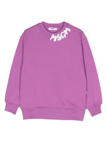 MSGM Kids - logo-print cotton sweatshirt - kids - Cotton - 12 yrs - Purple