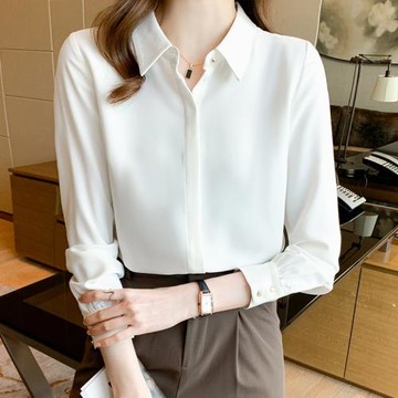 白襯衫女職業裝春秋暗扣職場上班面試正裝上衣通勤長袖白色襯衣女