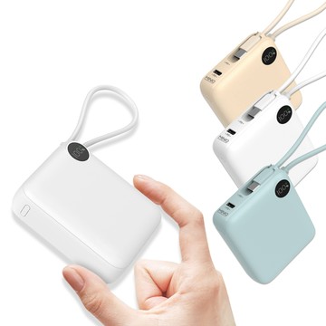 miniQ 超迷你 10000mAh 自帶線閃充行動電源 支援PD/QC快充 數位顯示 台灣製