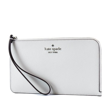 KATE SPADE 防刮十字紋L型拉鍊手掛大手拿扁包-淺灰