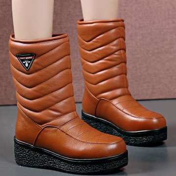 雪地靴女真皮加絨加厚保暖棉靴中筒靴厚底皮面東北時尚雪地靴防滑