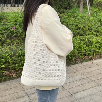 跨境爆款鏤空針織包網眼設計感編織包夏季沙灘包大容量托特包女