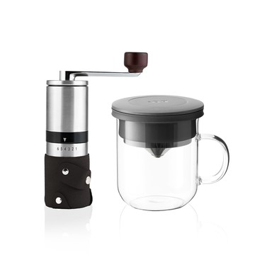 PO: 丹麥手沖咖啡二件組(不鏽鋼磨芯咖啡磨/玻璃杯350ml-共4色)