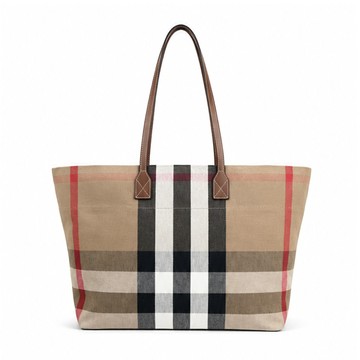 BURBERRY經典格紋帆布托特包(卡其)