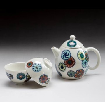 鬥彩皮球花壺組