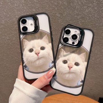 可愛歪嘴貓咪 iPhone17ProMax 16Pro 15Plus 14 13磁吸手機殼 隱形鏡頭支架防摔硬殼附鏡頭貼