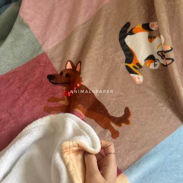 【聖誕禮物】貓貓x狼犬 原創插畫法蘭絨毛毯