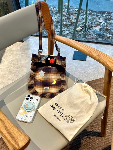 棉花動物園原創好夢被窩牛仔格紋小包痛包公仔包單肩斜挎手機包