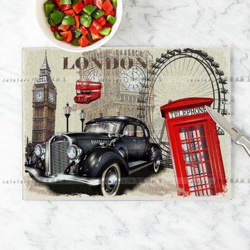 輔食菜板鋼化長方形歐美復古城市建筑倫敦巴黎大號玻璃砧板隔熱墊