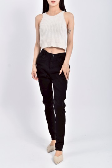 (M) 修身短版內刷毛黑色長褲