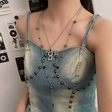 【台灣公司 可打統編】免運 復古朋克風疊戴銀色十字架項鏈女甜酷辣妹個性毛衣鏈小眾長款頸鏈 可開發票 全館五折 工廠現貨直銷 新品特價 z9211