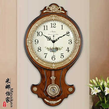 歐式仿古大號實木家用掛鐘現代創意時尚客廳靜音石英鐘裝飾搖擺鐘