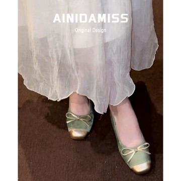 法式新中式淺口蝴蝶結平底單鞋女夏季配裙子晚晚風軟底芭蕾鞋子夏