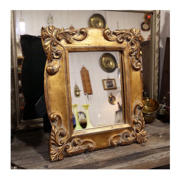 美國老件.樹脂波麗復古金做舊鏡框.金色浮雕鏡子.老畫框.相框