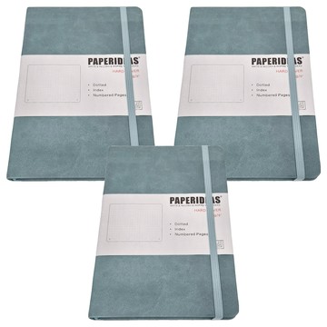 PAPERIDEAS A5硬皮筆記本 點陣 帶號碼頁 索引  霧藍  3本