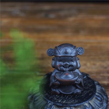 坭興陶元寶財神爺茶寵 家居玄關風水擺件 禪意老財主招財手把件