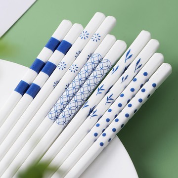 2023年新款藍色抗菌家用陶瓷筷一人一筷五雙散裝陶瓷筷子 h802