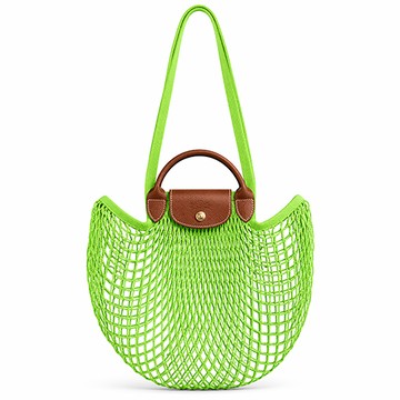 LONGCHAMP LE PLIAGE FILET系列網狀棉質手提/肩背兩用包(大/亮綠)